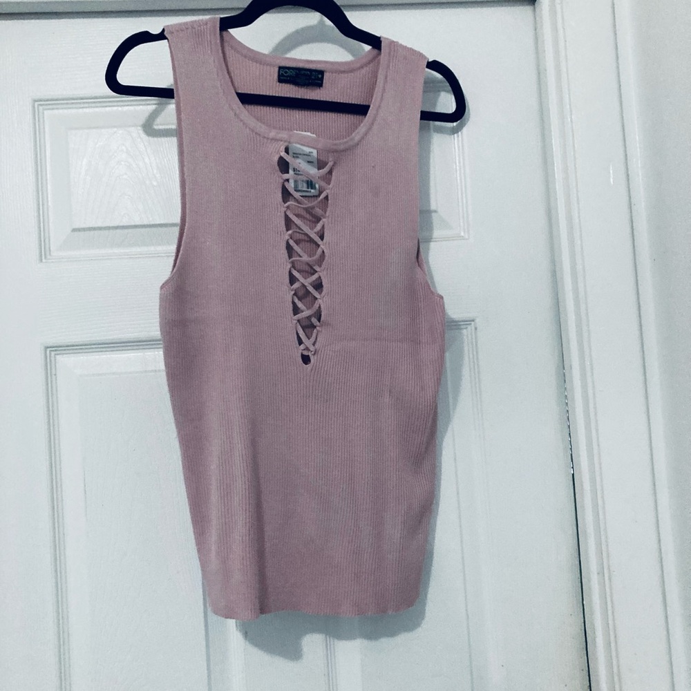 Forever 21 Blush Lace-Up Ribbed Top
